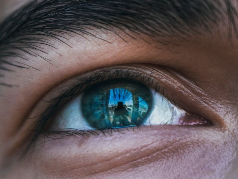 Detailed close-up of a person's calm looking eye.